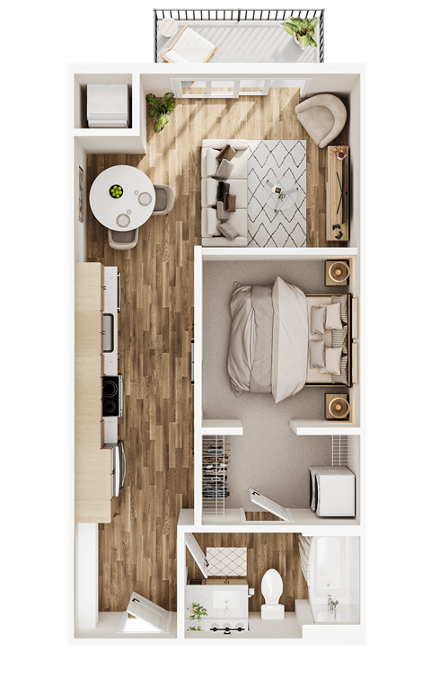 Floor plan for 1 bed, 1 bath, 542 sqft
